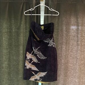 Chic Black Dress with Crane Pattern